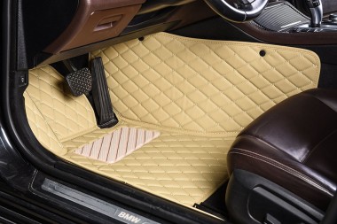 Beige Luxury Leather Diamond Car Mats