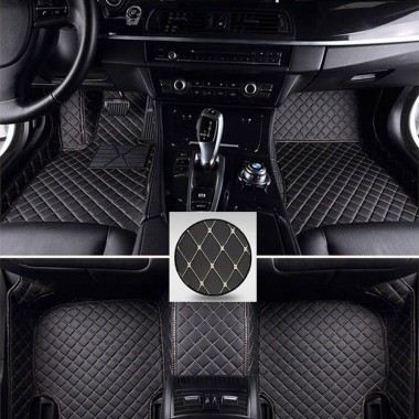 Black and Beige Stitching Luxury Leather Diamond Car Mats