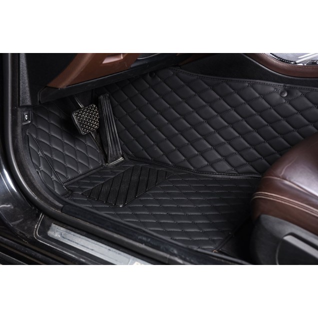 Black and Black Stitching Luxury Leather Diamond Car Mats