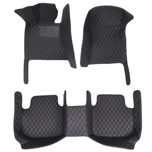Black and Black Stitching Luxury Leather Diamond Car Mats