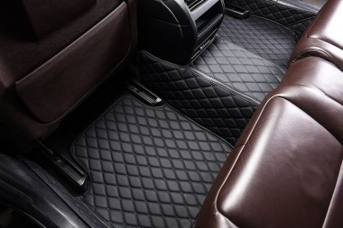 Black and Black Stitching Luxury Leather Diamond Car Mats