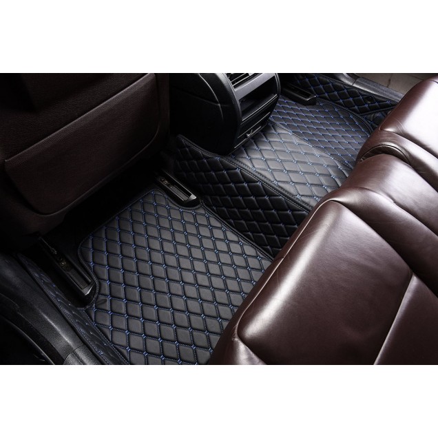 Black and Blue Stitching Luxury Leather Diamond Car Mats