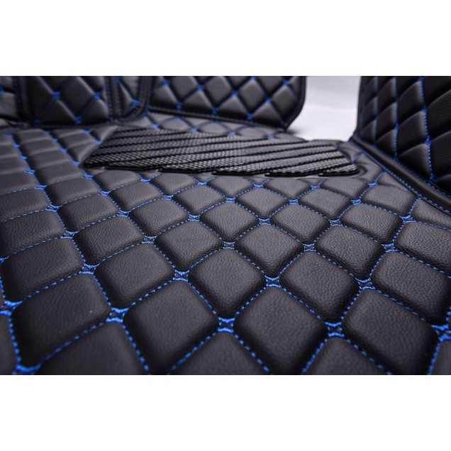 Black and Blue Stitching Luxury Leather Diamond Car Mats