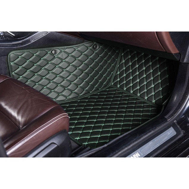 Black and Green Stitching Luxury Leather Diamond Car Mats