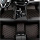 Black and Orange Stitching Luxury Leather Diamond Car Mats