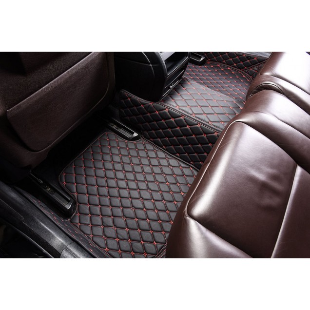Black and Red Stitching Luxury Leather Diamond Car Mats