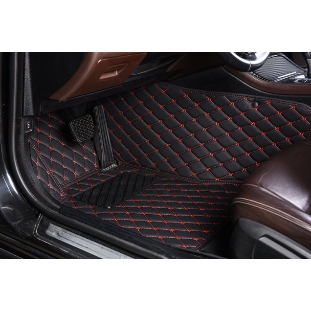 Black and Red Stitching Luxury Leather Diamond Car Mats