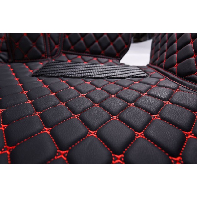 Black and Red Stitching Luxury Leather Diamond Car Mats