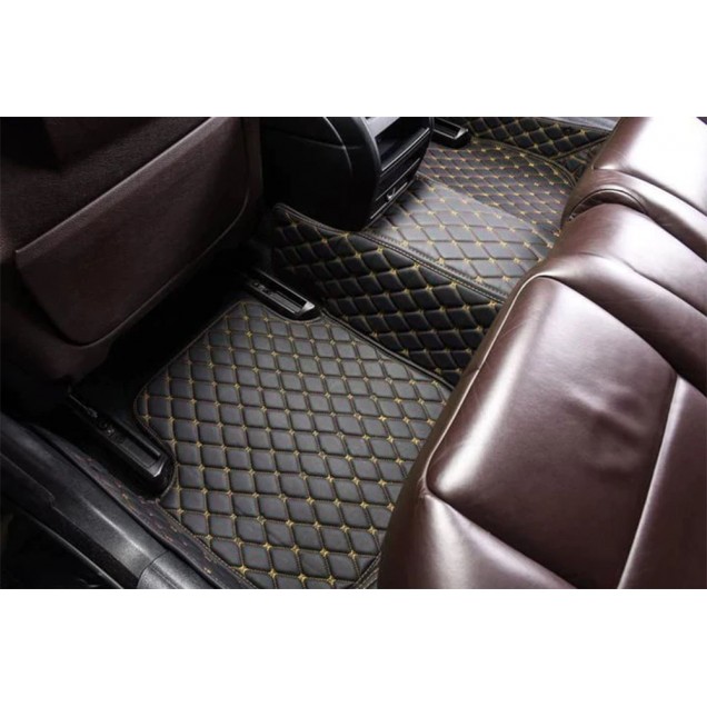Black and Yellow Stitching Luxury Leather Diamond Car Mats