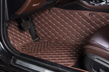 Dark Brown Luxury Leather Diamond Car Mats