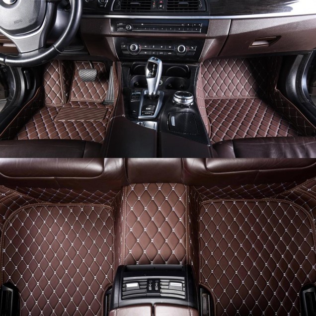 Dark Brown Luxury Leather Diamond Car Mats
