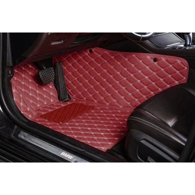 Wine Red Luxury Leather Diamond Car Mats