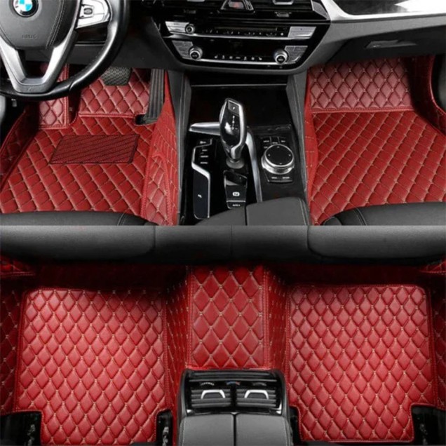 Wine Red Luxury Leather Diamond Car Mats