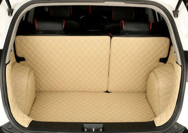 Beige Full Cover Luxury Leather Diamond Trunk Car Mats