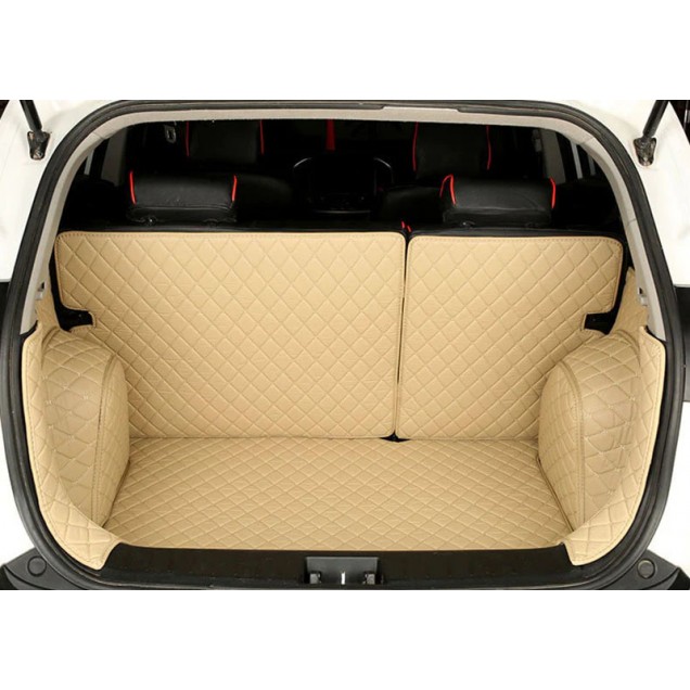 Beige Full Cover Luxury Leather Diamond Trunk Car Mats