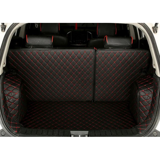 Black and Red Stitching Full Cover Luxury Leather Diamond Trunk Car Mats