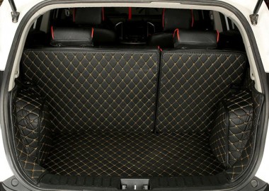 Black and Yellow Stitching Full Cover Luxury Leather Diamond Trunk Car Mats