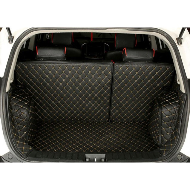 Black and Yellow Stitching Full Cover Luxury Leather Diamond Trunk Car Mats