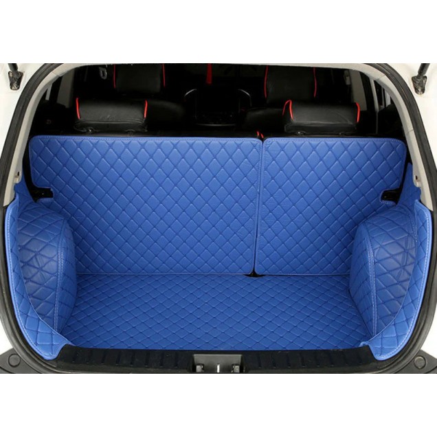 Blue Full Cover Luxury Leather Diamond Trunk Car Mats