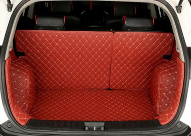 Wine Red Full Cover Luxury Leather Diamond Trunk Car Mats