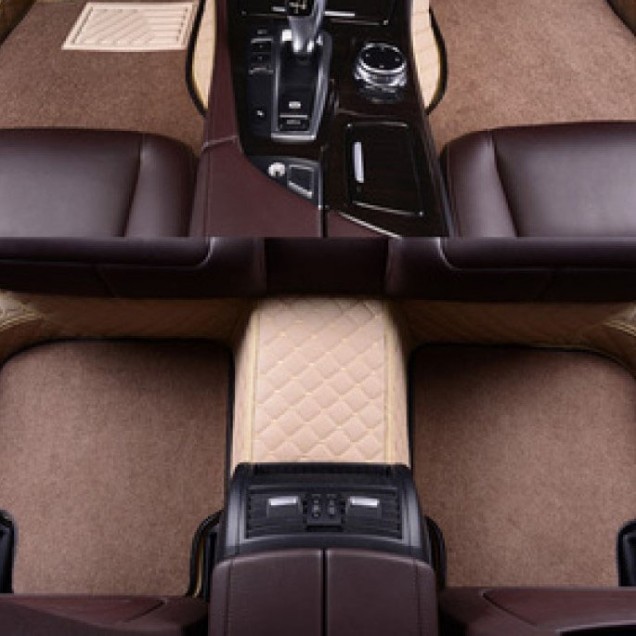 Beige and Brown Double Layer Premium Diamond Car Mats