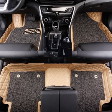 Beige and Grey Double Layer Premium Diamond Car Mats