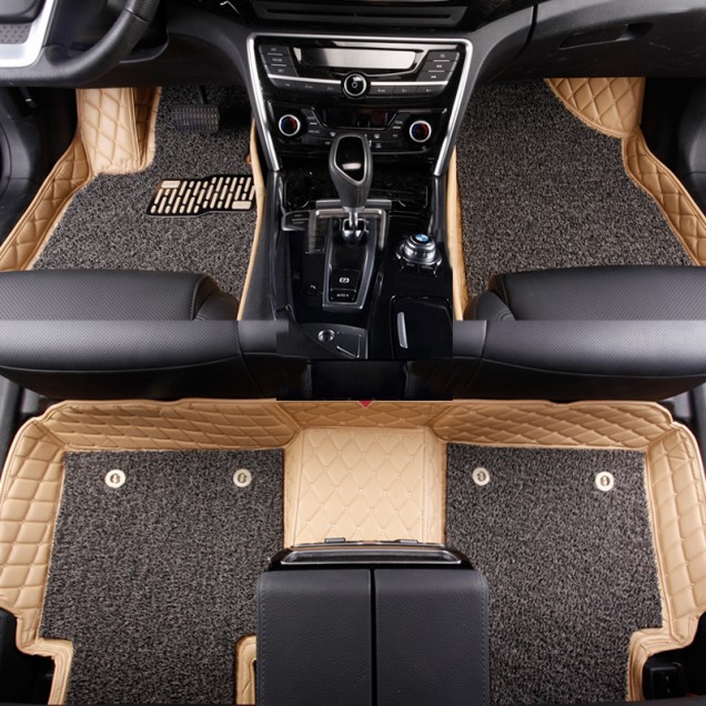 Beige and Grey Double Layer Premium Diamond Car Mats