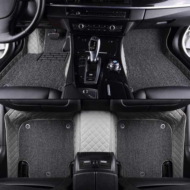 Grey and Grey Double Layer Premium Diamond Car Mats