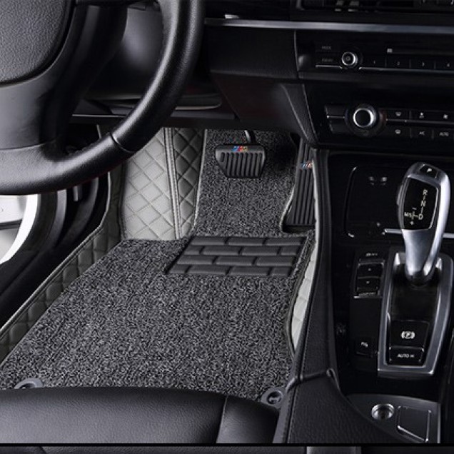 Grey and Grey Double Layer Premium Diamond Car Mats