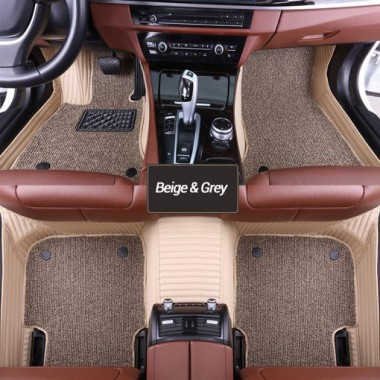 Beige and Grey Double Layer Premium Stripe Car Mats