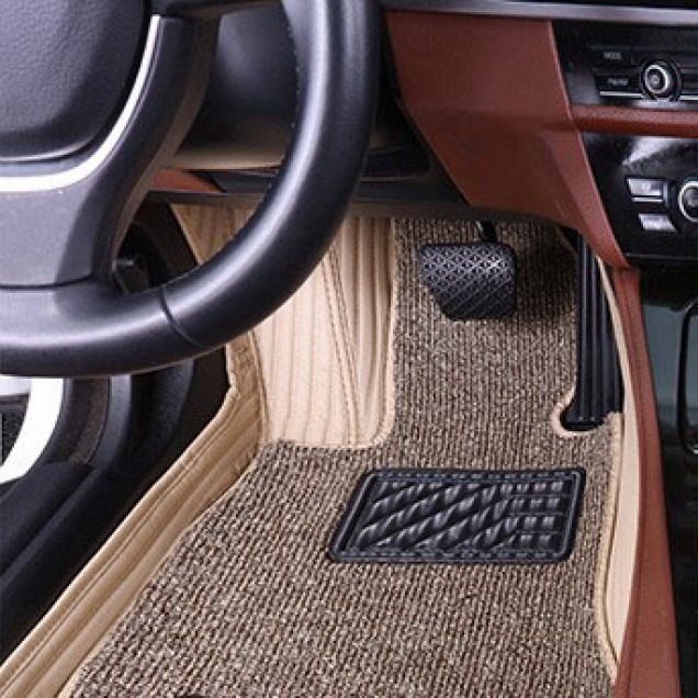 Beige and Grey Double Layer Premium Stripe Car Mats