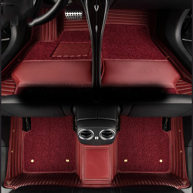 Maroon Double Layer Premium Stripe Car Mats