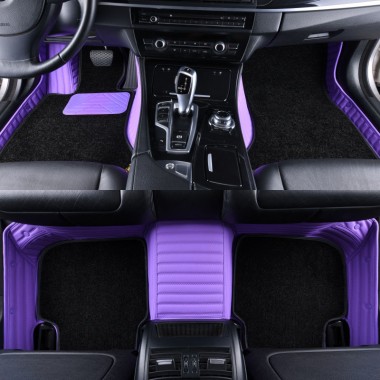 Purple and Black Double Layer Premium Stripe Car Mats