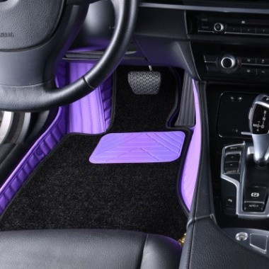 Purple and Black Double Layer Premium Stripe Car Mats