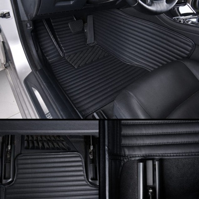 Black Luxury Leather Stripe Car Mats