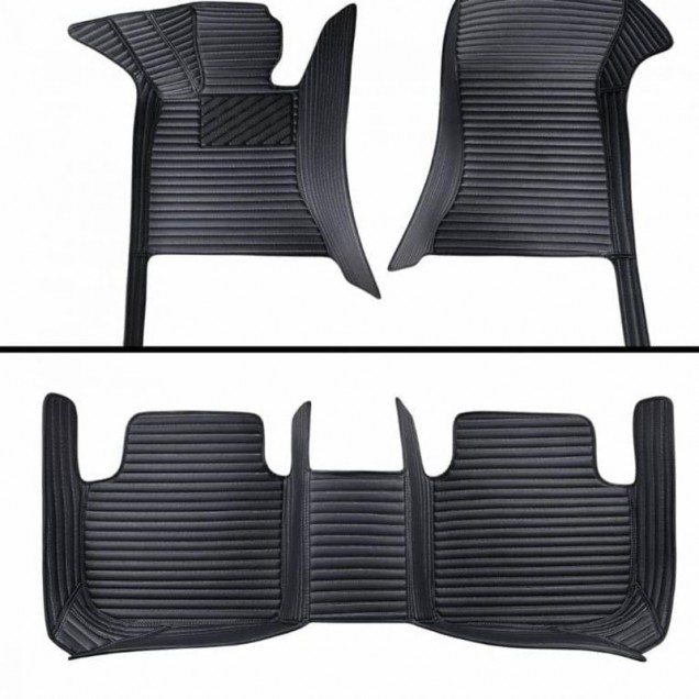 Black Luxury Leather Stripe Car Mats