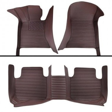 Dark Brown Luxury Leather Stripe Car Mats