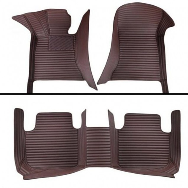 Dark Brown Luxury Leather Stripe Car Mats