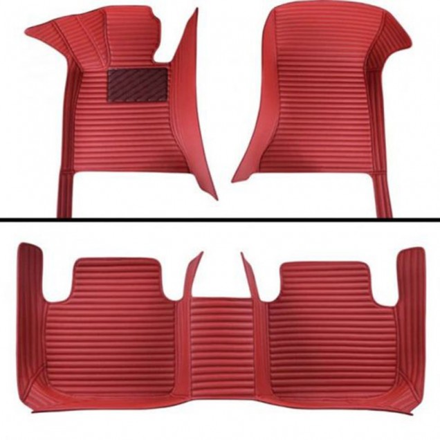 Maroon Luxury Leather Stripe Car Mats