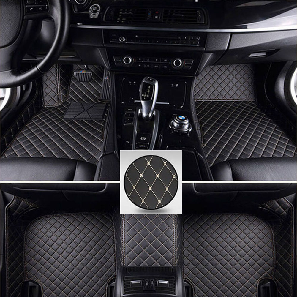 Black and Beige Stitching Luxury Leather Diamond Car Mats