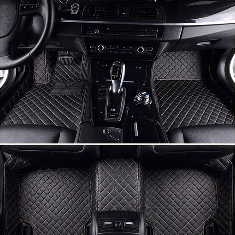 Black and Beige Stitching Luxury Leather Diamond Car Mats Black and Beige Stitching Luxury Leather Diamond Car Mats