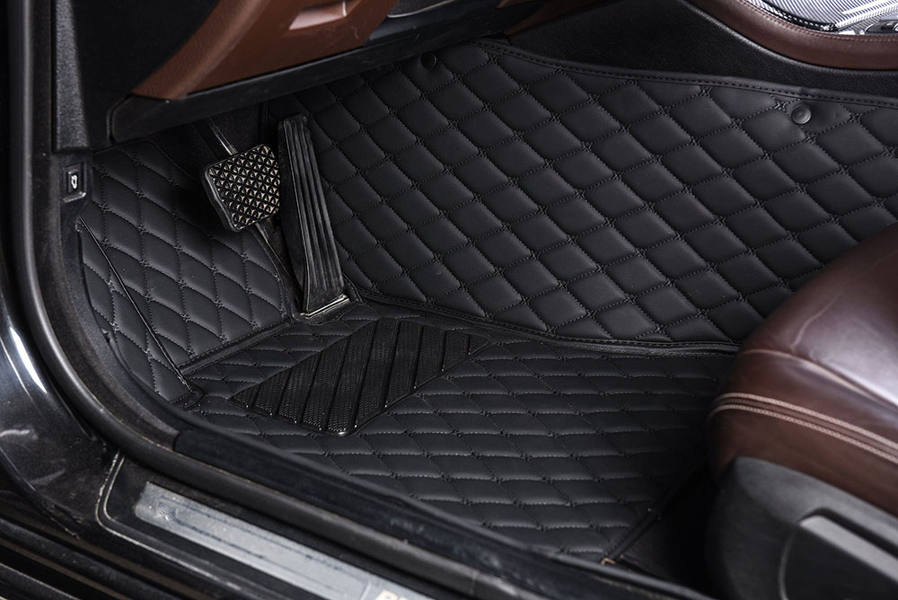 Black and Black Stitching Custom Diamonds Car Mats