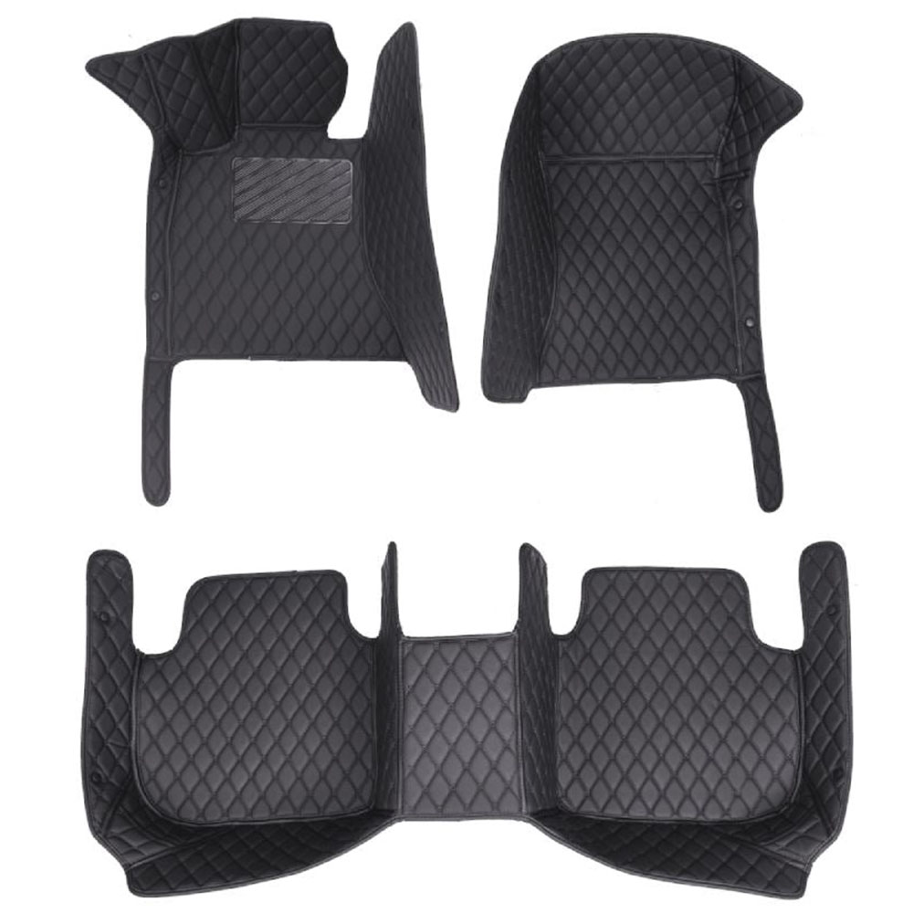 Black and Black Stitching Luxury Leather Diamond Car Mats for Renault Fluence