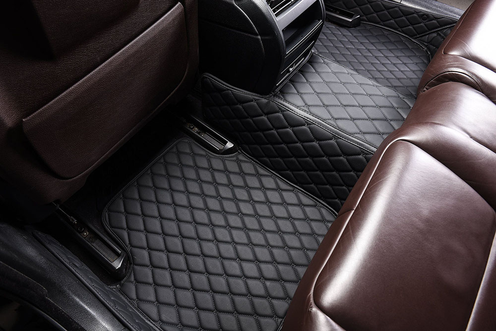 Black and Black Stitching Luxury Leather Diamond Car Mats