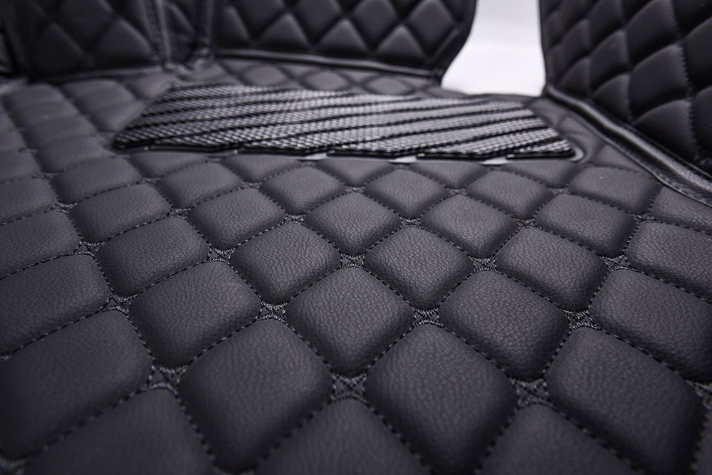 Black and Black Stitching Luxury Leather Diamonds Car Floor Mats