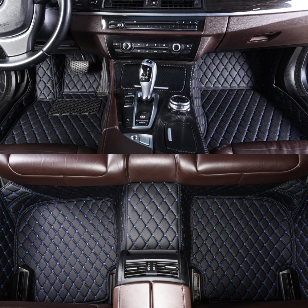Black and Blue Stitching Luxury Leather Diamonds Car Mats
