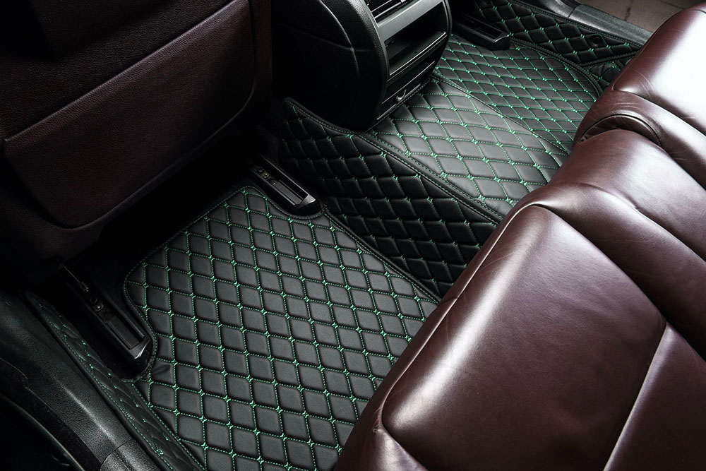 Black and Green Stitching Custom Diamonds Car Mats Black and Green Stitching Custom Diamonds Car Mats