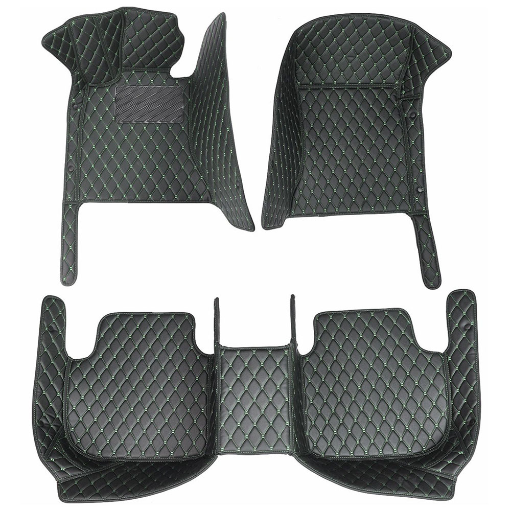 Black and Green Stitching Luxury Leather Diamond Car Mats for Renault Fluence