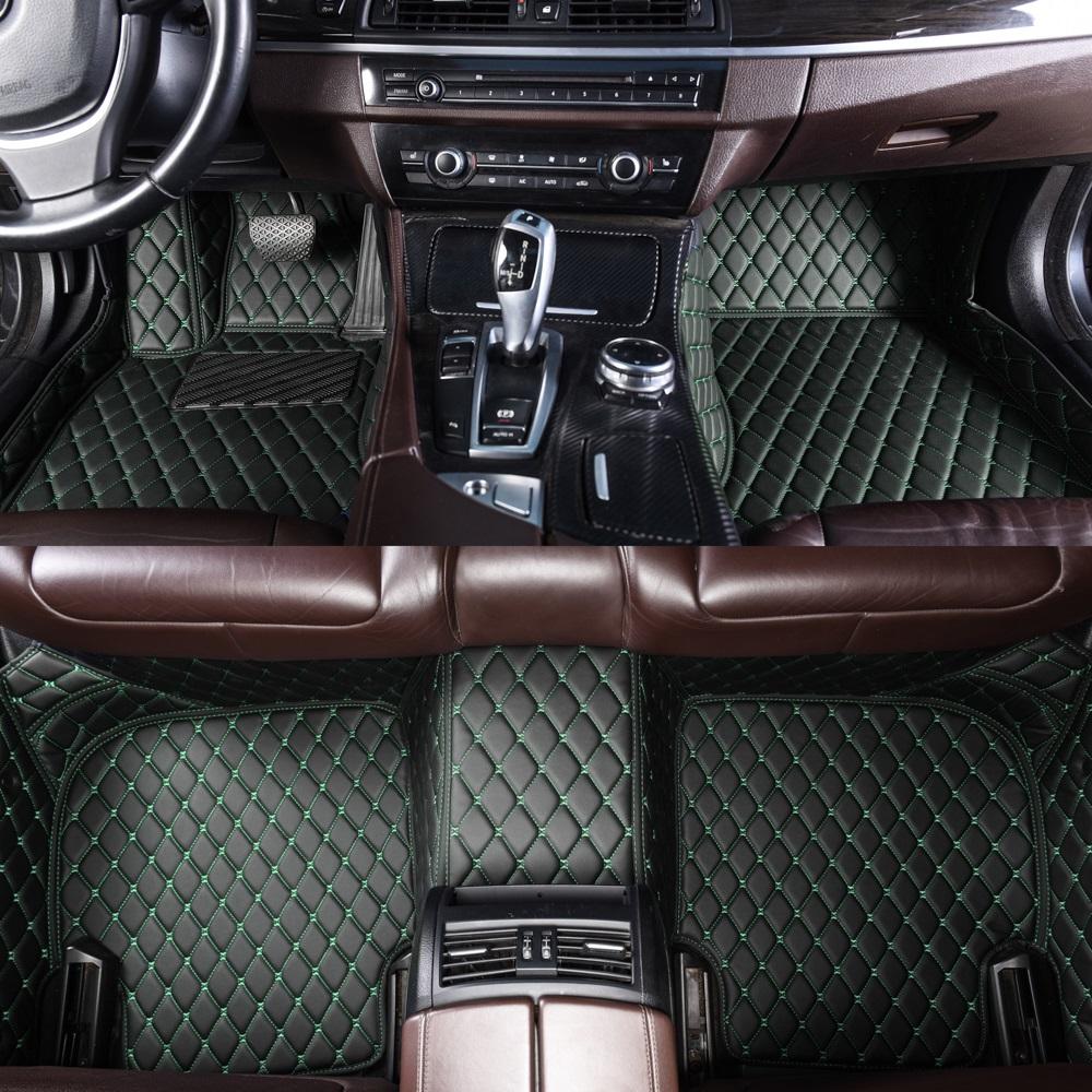 Black and Green Stitching Luxury Leather Diamonds Car Mats Black and Green Stitching Luxury Leather Diamonds Car Mats