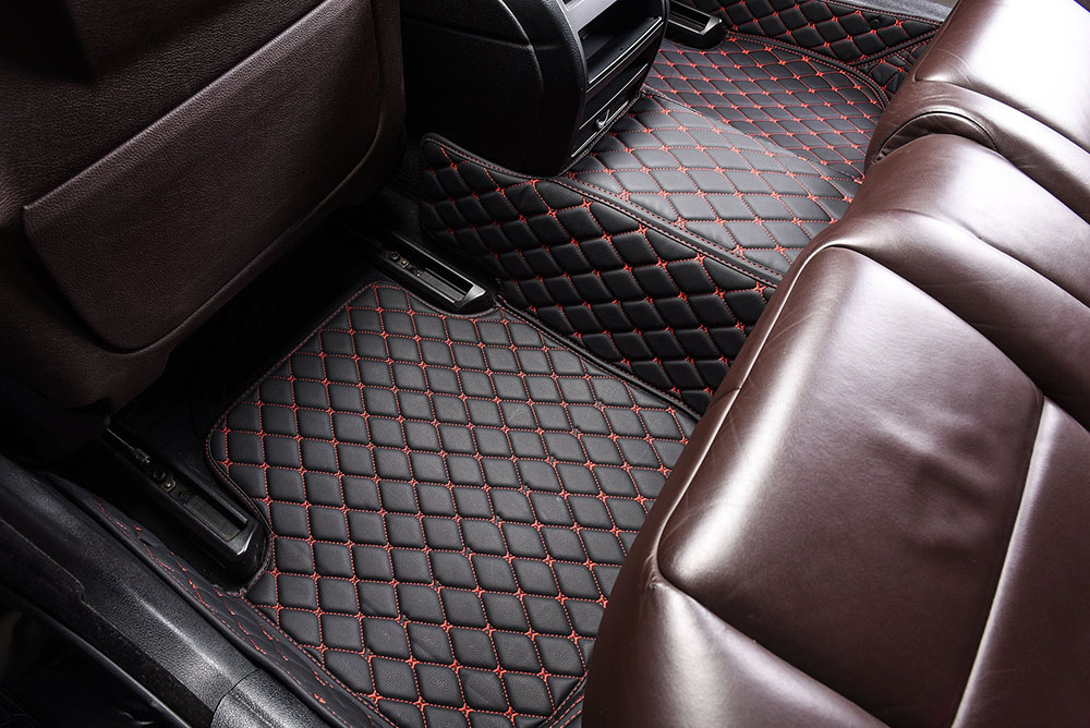 Black and Red Stitching Custom Diamonds Car Mats